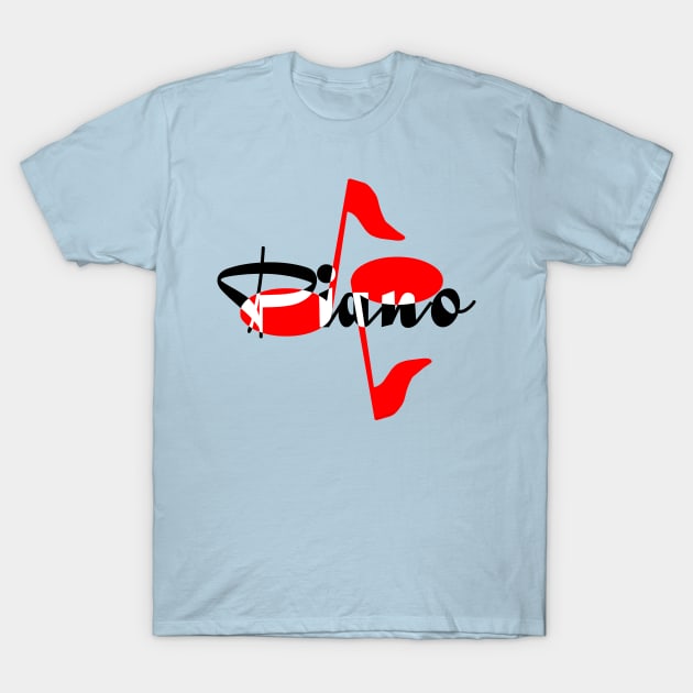 Piano Red Notes T-Shirt by Barthol Graphics